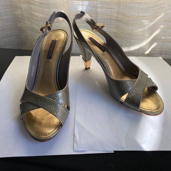 Louis Vuitton, Shoes, Louis Vuitton Patent Leather Monogram Mules Heels  Open Toe Pumps 36565 Italy